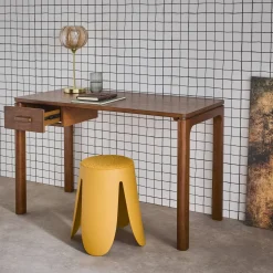 Escritorio de madera de hevea con chapa de roble, 1 cajón