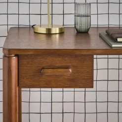 Escritorio de madera de hevea con chapa de roble, 1 cajón