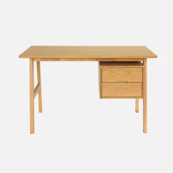 Escritorio de madera de hevea y chapa de roble, 2 cajones