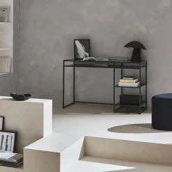 Escritorio de metal negro con 2 estanterías, 120cm