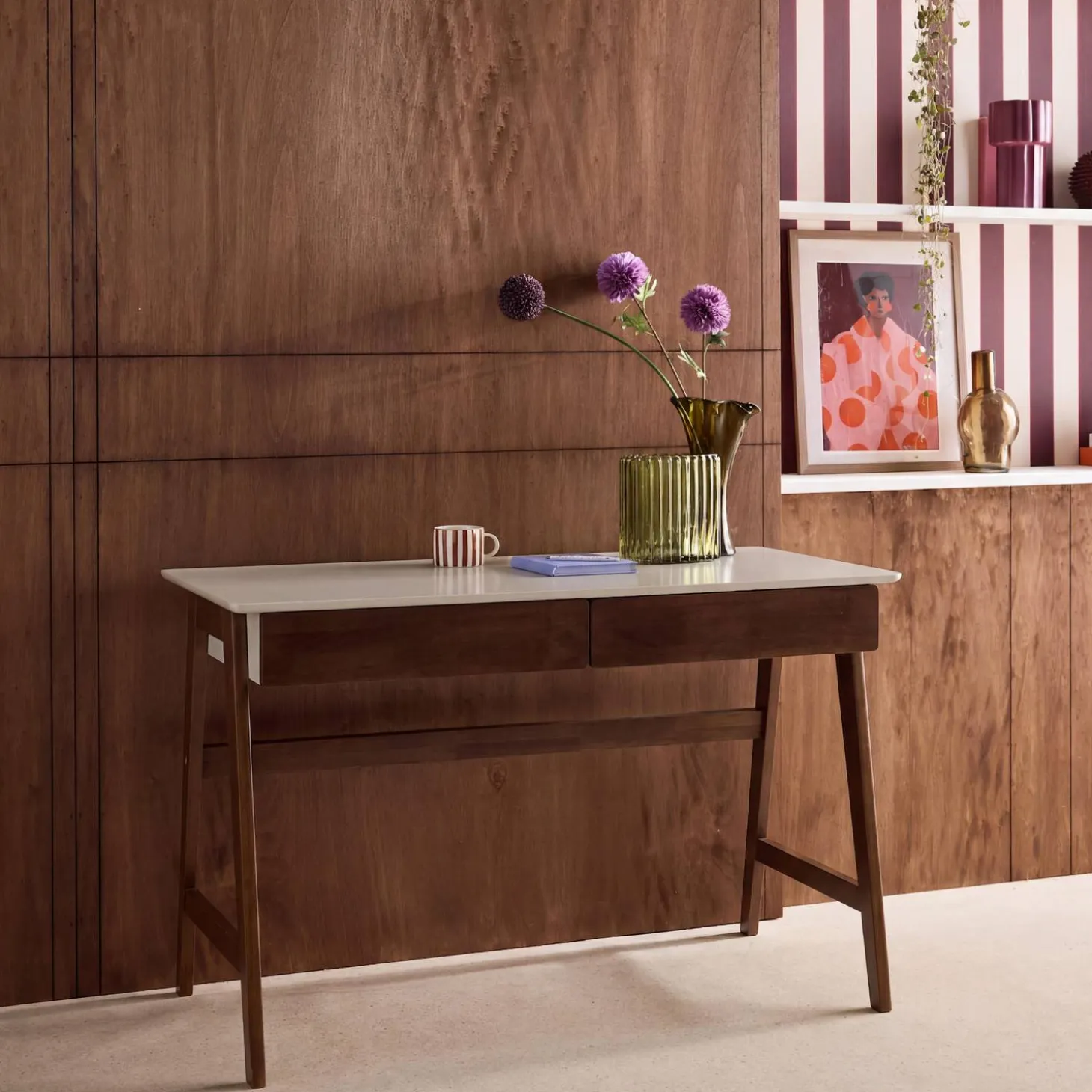 Escritorio decorativo de madera con 2 cajones, 120cm