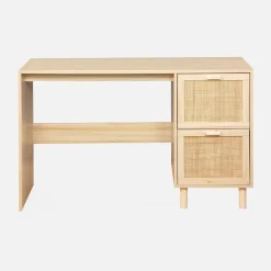 Escritorio efecto caña y madera con 2 cajones