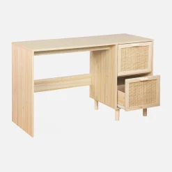 Escritorio efecto caña y madera con 2 cajones