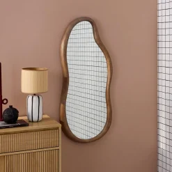 Espejo de madera de hevea decorativo de pared