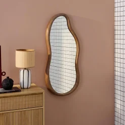 Espejo de madera de hevea decorativo de pared