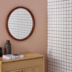 Espejo redondo de madera de pino decorativo de pared, 60cm