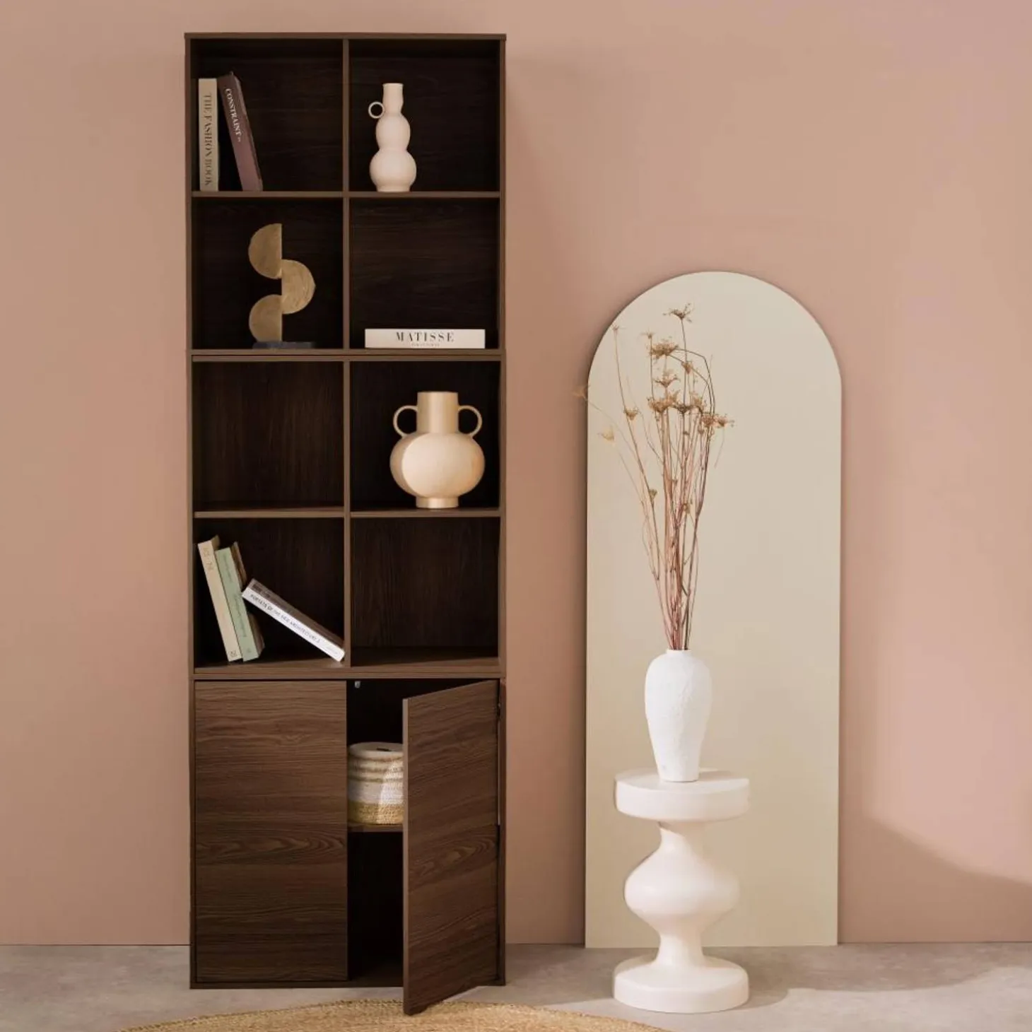 Estante, biblioteca modular con 2 puertas y 8 nichos
