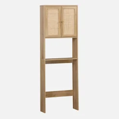 Estante mueble de WC decorada en madera y caña