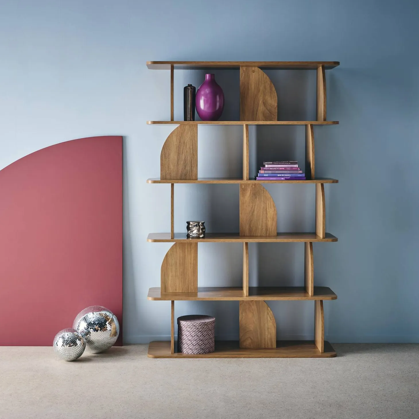 Estantería, biblioteca con decoración estilo madera, 5 niveles