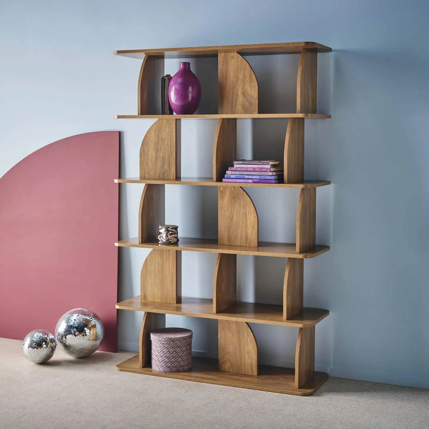 Estantería, biblioteca con decoración estilo madera, 5 niveles