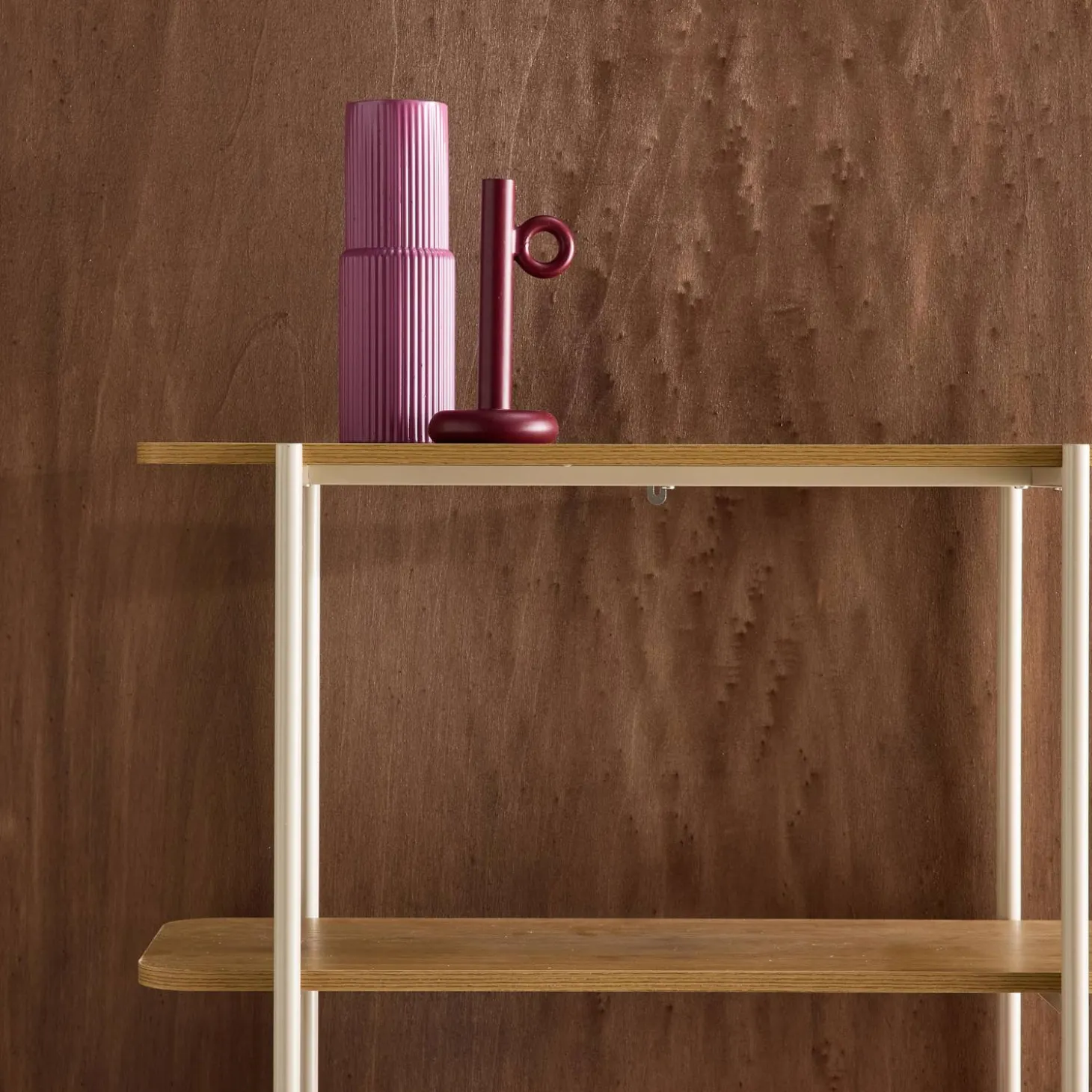 Estantería biblioteca de metal curvado y decoración de madera, 6 niveles