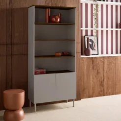 Estantería, biblioteca de metal y decoración de madera de 6 niveles