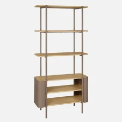 Estantería biblioteca de metal curvado y decoración de madera, 6 niveles