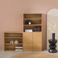 Estantería, biblioteca modular con 3 elementos, 2 puertas y 6 estantes