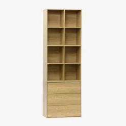 Estantería, biblioteca modular con 3 cajones y 8 nichos