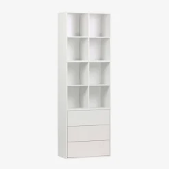 Estantería, biblioteca modular con 3 cajones y 8 nichos