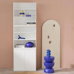 Estantería, biblioteca modular con 3 elementos, 2 puertas y 6 estantes