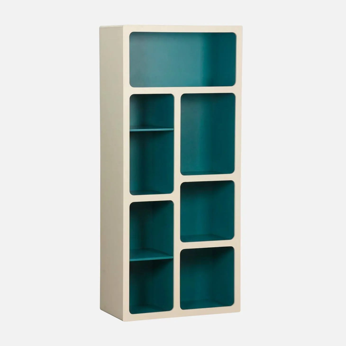 Estantería biblioteca orgánica decoración madera bicolor y 8 compartimentos