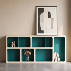 Estantería biblioteca orgánica decoración madera bicolor y 8 compartimentos