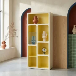 Estantería biblioteca orgánica decoración madera bicolor y 8 compartimentos