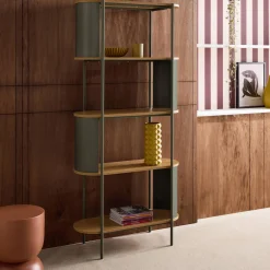 Estantería de biblioteca de metal curvado, 5 niveles