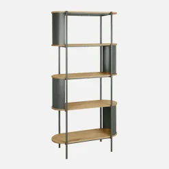 Estantería de biblioteca de metal curvado, 5 niveles