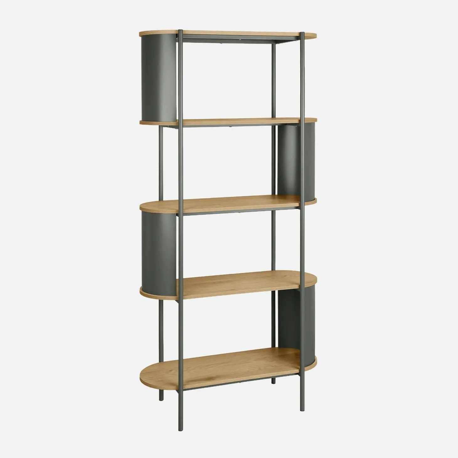 Estantería de biblioteca de metal curvado, 5 niveles