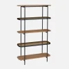 Estantería librería de vidrio, decoración de madera y metal, 5 niveles