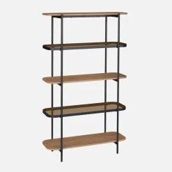 Estantería librería de vidrio, decoración de madera y metal, 5 niveles