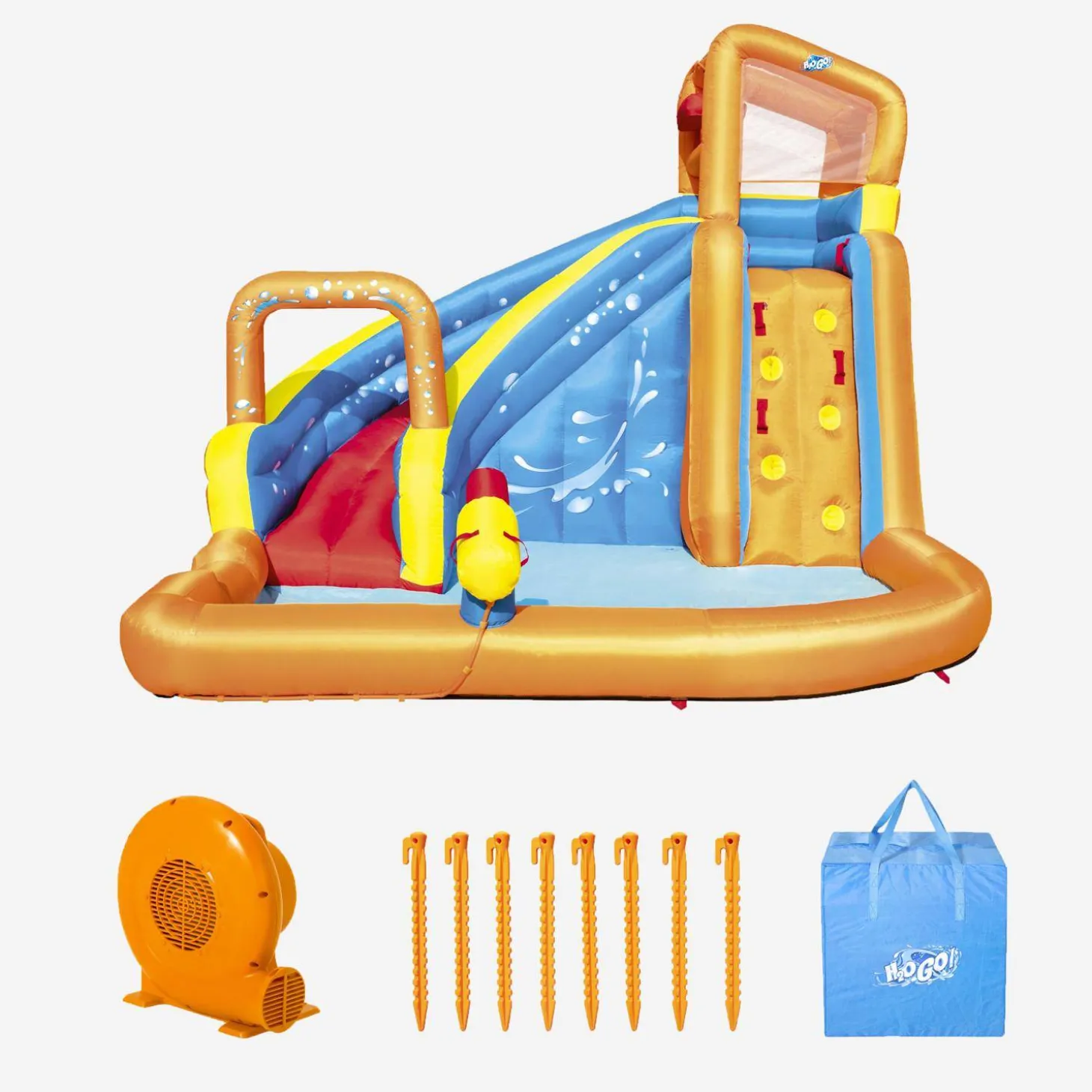 Estructura inflable con tobogán acuático