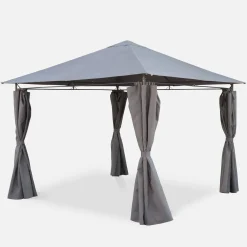 Gazebo de jardín con cortinas 3x3m
