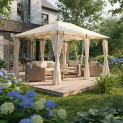 Gazebo de jardín 3x4m con cortinas