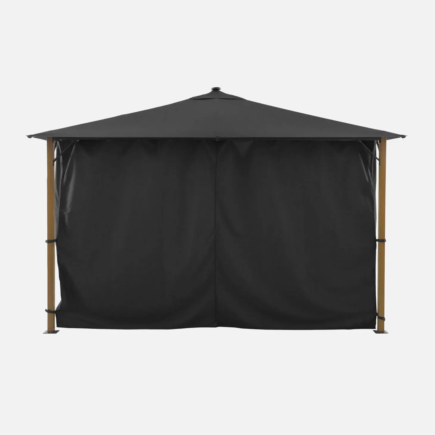 Gazebo de jardín 3x4m de aluminio efecto madera con cortinas y led