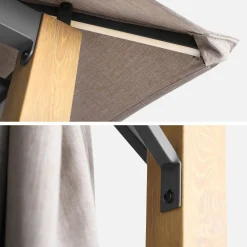 Gazebo de jardín 3x3m de aluminio efecto madera con cortinas y led