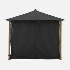 Gazebo de jardín 3x3m de aluminio efecto madera con cortinas y led