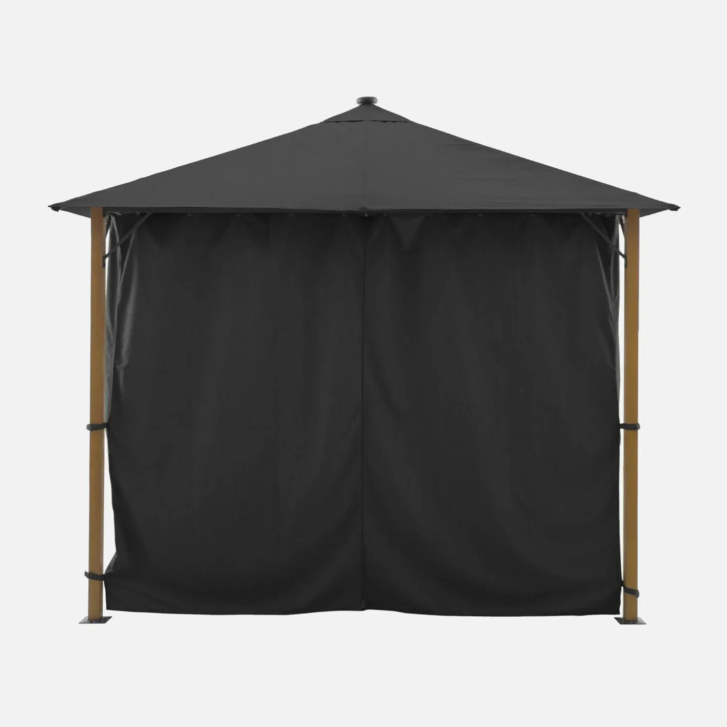 Gazebo de jardín 3x3m de aluminio efecto madera con cortinas y led