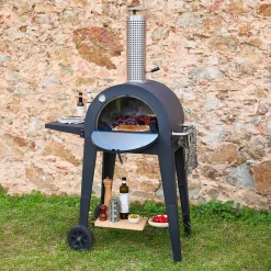 Horno de pizza exterior con mesa