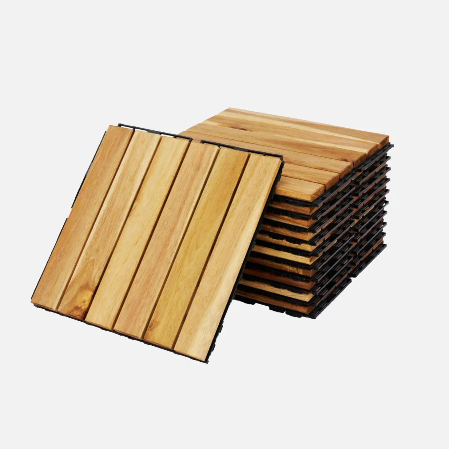 Juego de baldosas de madera para terraza de 30 x 30 cm, diseño lineal