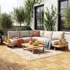 Juego de baldosas de madera para terraza de 30 x 30 cm, diseño lineal