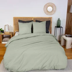 Juego de funda nórdica de algodón verde salvia