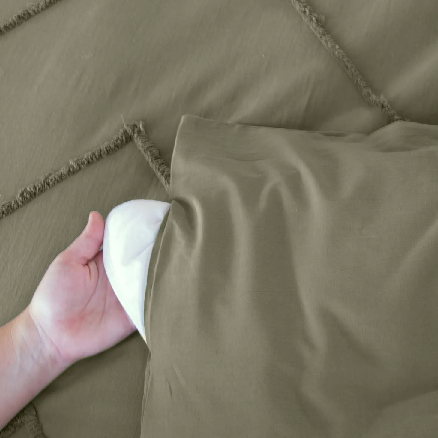 Juego de funda nórdica de algodón, tufted étnico verde de 2 plazas
