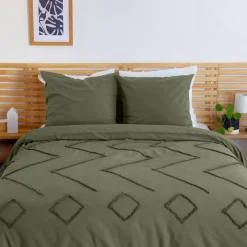 Juego de funda nórdica de algodón, tufted étnico verde de 2 plazas