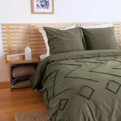 Juego de funda nórdica de algodón, tufted étnico verde de 2 plazas