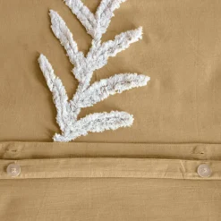 Juego de funda nórdica de algodón mostaza y blanco de 2 plazas