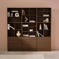 Kit estantería o biblioteca modular decorativa madera con 9 elementos