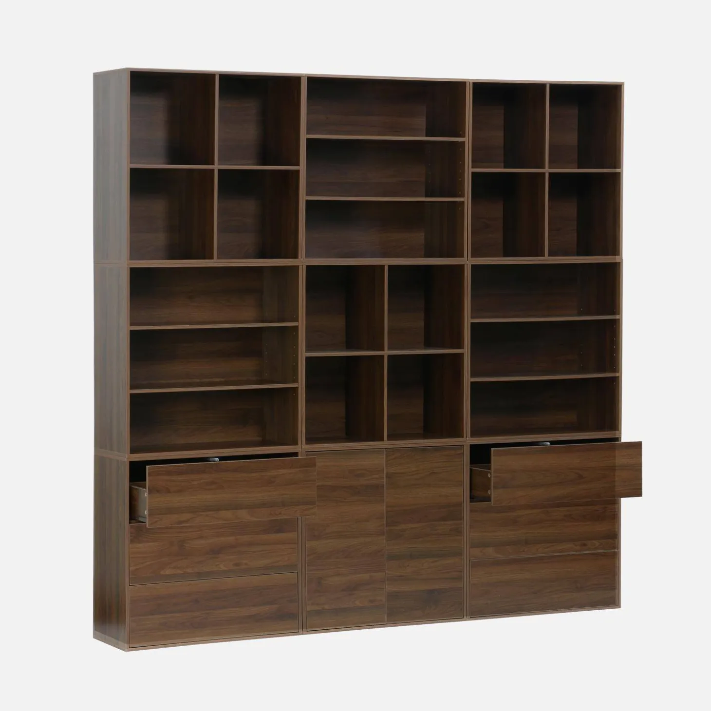 Kit estantería o biblioteca modular decorativa madera con 9 elementos
