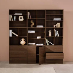 Kit estantería o biblioteca modular decorativa madera con 9 elementos
