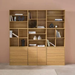 Kit estantería o biblioteca modular decorativa madera con 9 elementos