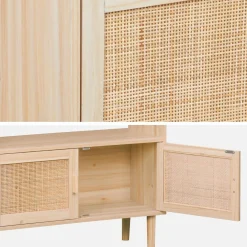 Librería con caña y efecto madera, 3 niveles y 2 puertas