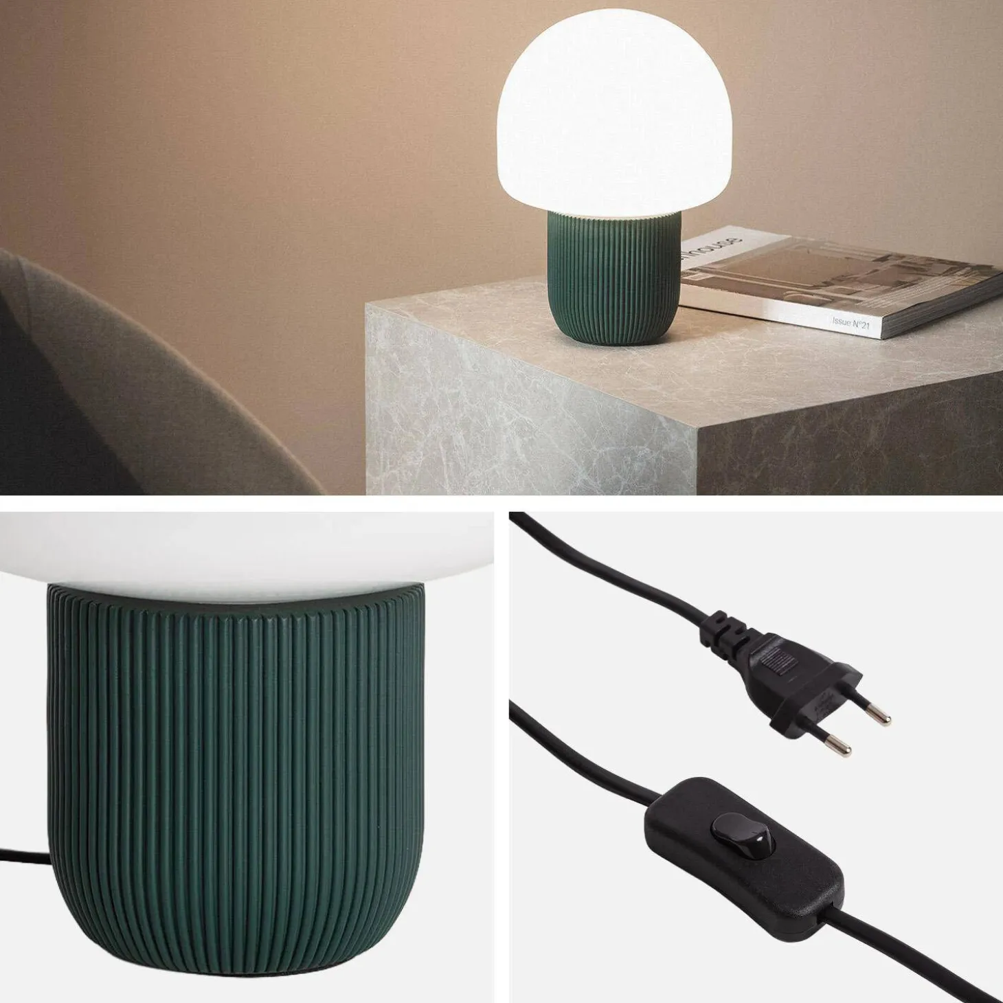 Lámpara de mesa interior resina y PVC, Ø18cm